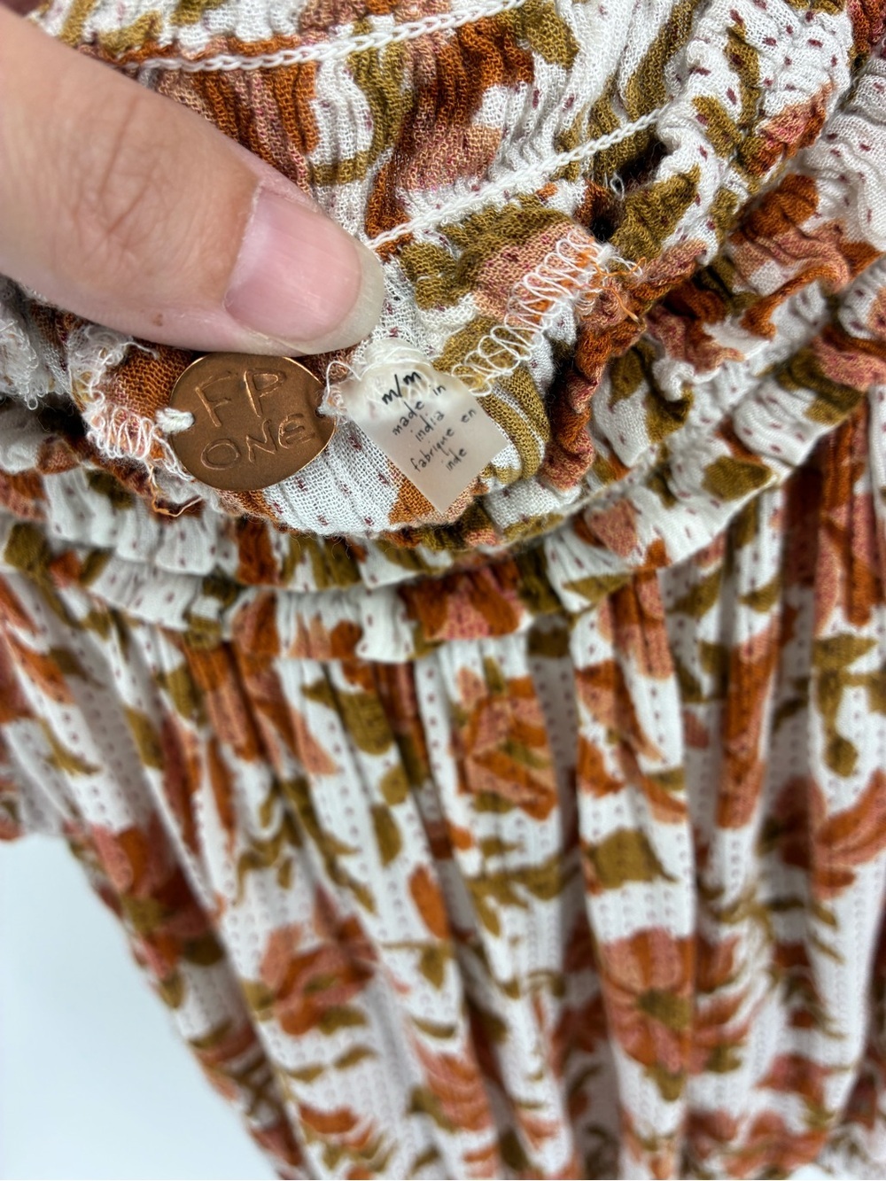 Off-Shoulder Floral Smocked Top in Rust Floral - Picture 4 of 8